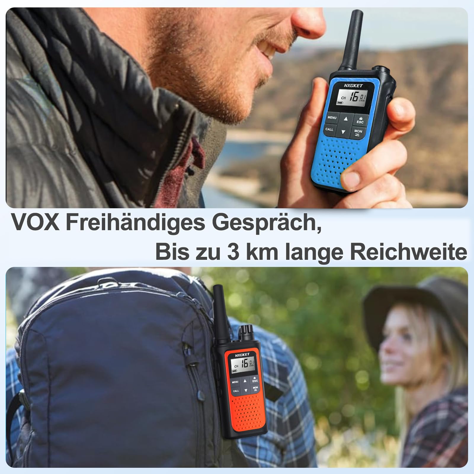 Walkie Talkie PMR446 Lizenzfrei Funkgeräte für Erwachsene Kinder,NXGKET ZX-808 Walki Talki Aufladbar mit 1800mAh Akku, 5km Reichweite 16 KanäLe mit Drehknopf für Abenteuer im Freien, Camping, Wandern