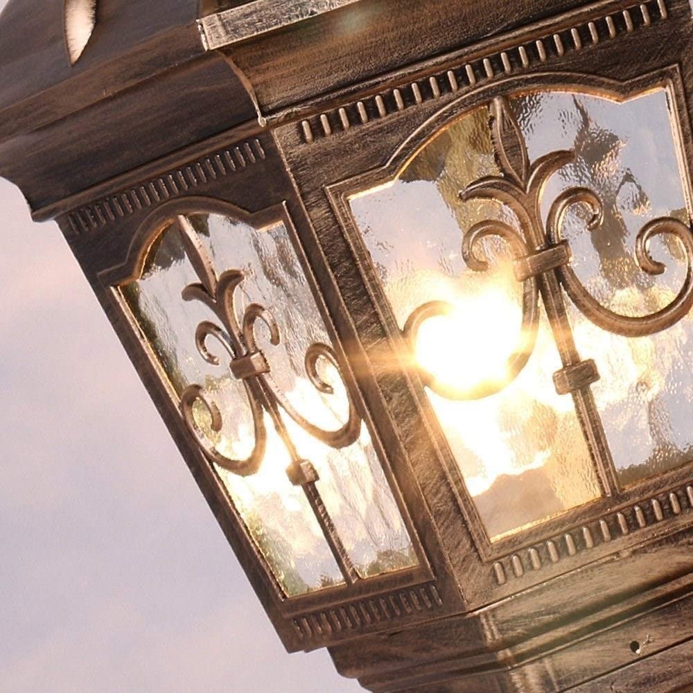 Lámpara de Columna de bolardo para Exteriores Poste de Cerca Luz de Poste montada en la Pared Lámpara de Pilar de Patio de jardín de Villa, Pantalla de Vidrio, Material de Aluminio Fundido a presión
