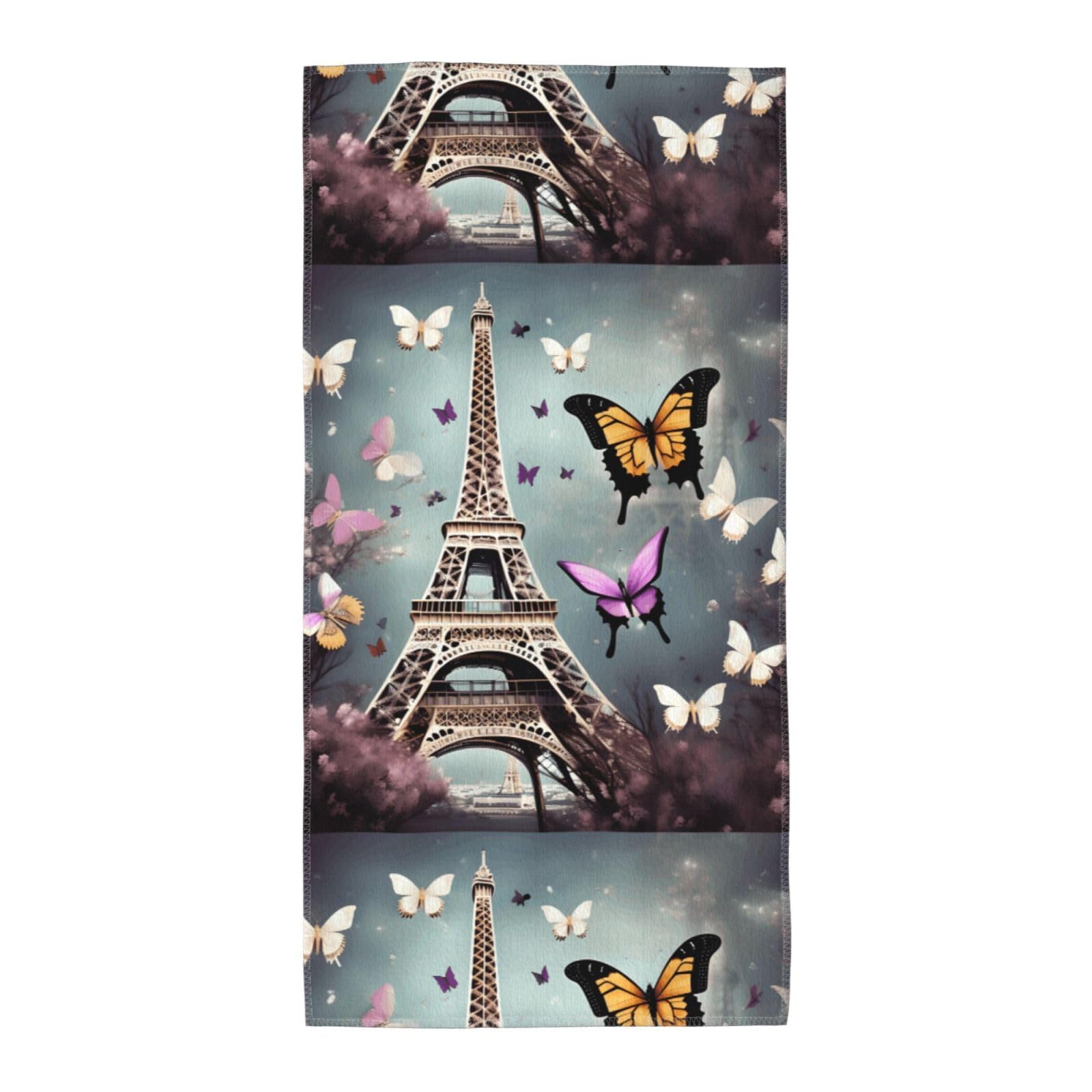 Cbaaghh Romantic Paris Butterfly Eiffel Print Towel, Towels Thick Face Towels Fast Drying Washcloth For Bath, Spa, Gym