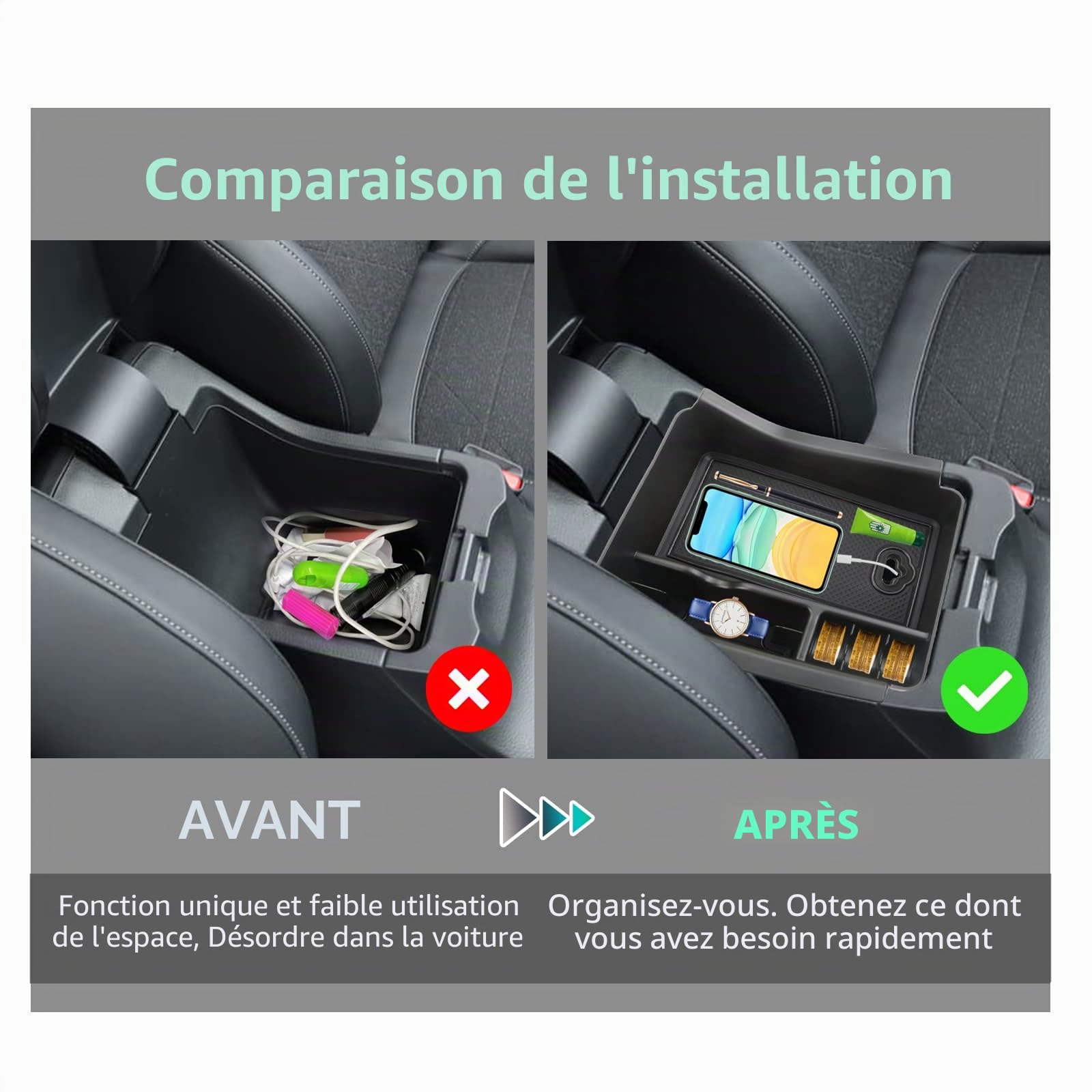 GAFAT Compatible avec Honda HR-V 2022-2024 2025 Boîte de Rangement pour Console Centrale, HRV 2023 Accoudoir Organiseur Plateau d'Accoudoir Central Boîte à Gants, HRV 2023 Accessoires (Noir)