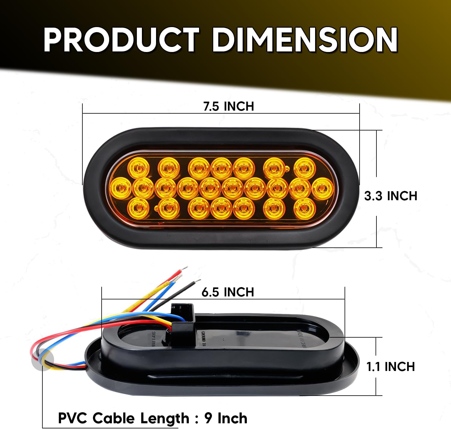 6" Amber Strobe Tail Lights – 4 Pack | 24 LED Oval Trailer Lights with Triple Flash Patterns | Flush Mount Waterproof Brake Turn Stop Lights for Truck, RV, Bus, 12V DC