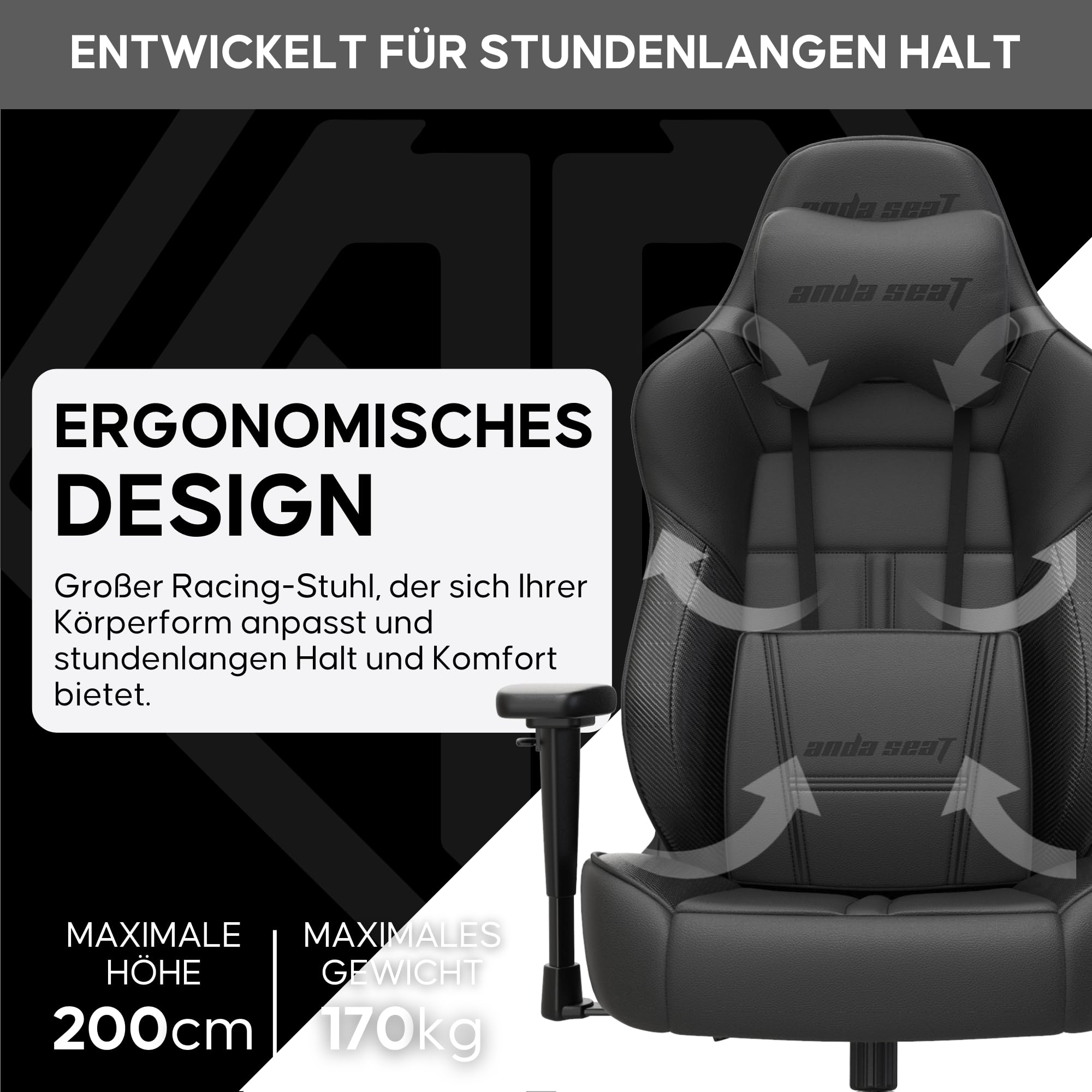 Anda Seat Dark Demon Dragon Gamerstuhle für Erwachsene – Ergonomischer Gaming Bürostuhl mit 4D-Armlehnen, Hochdichtem Schaum, Lendenkissen, Ergonomisch Design, Maximale Belastbarkeit 170kg, Schwarz