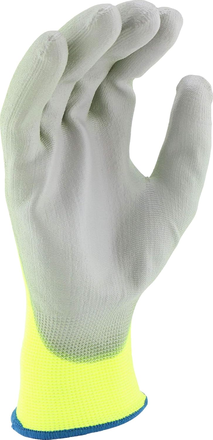 IRONCAT West Chester PosiGrip HVY713SUTS PU Palm Coated Polyester Gloves - [Pack of 12] Large, HI-VIS Yellow Dexterous Gloves with Touch Screen Fingertips, Knit Wrist