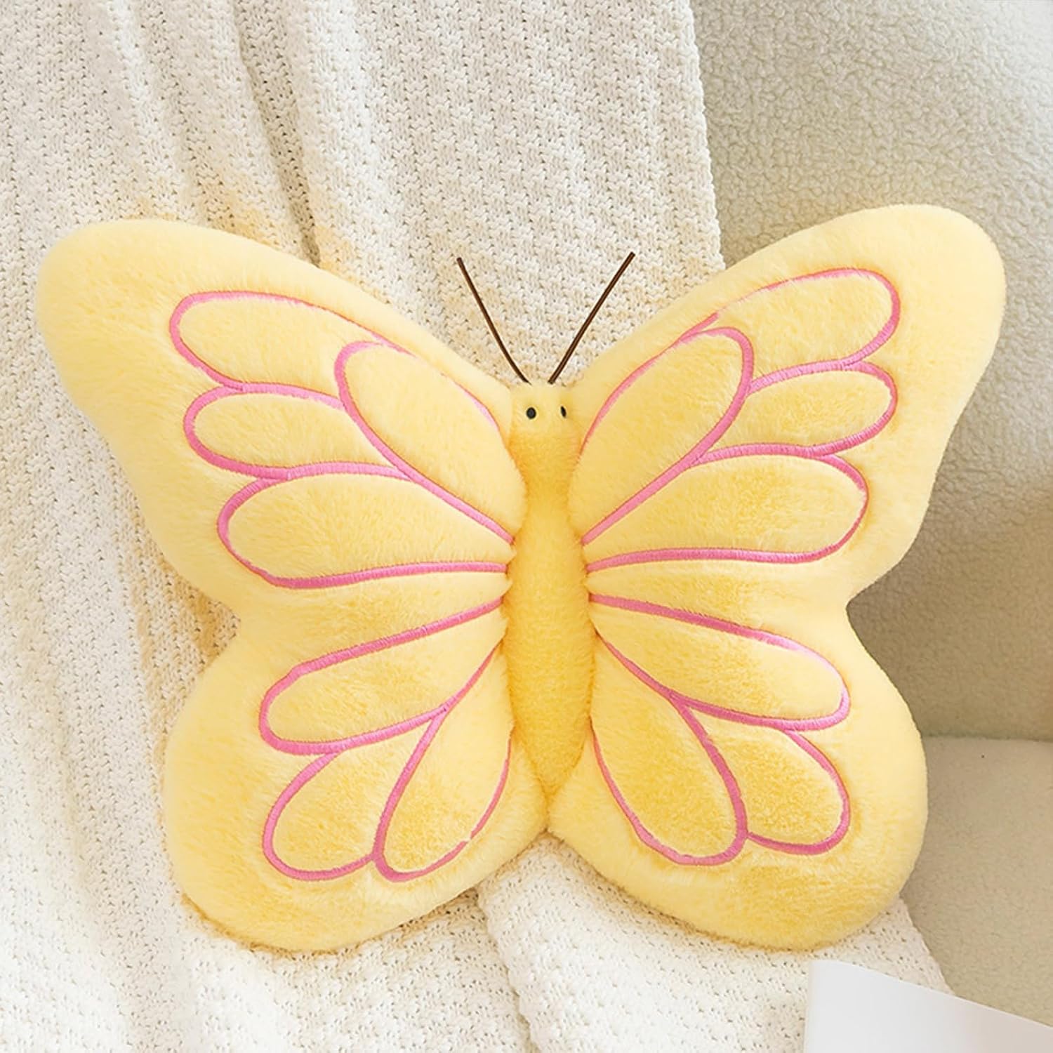 PEACH CAT Butterfly Pillow Decorative Butterfly Shaped Throw Pillows 16" x 12" Soft Plush Cushion Decor for Bedroom Living Room Couch Sofa Yellow