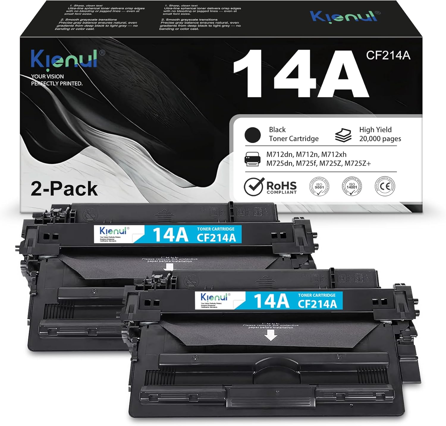 14A Toner Cartridge CF214A, 2-Pack 14A Black Toner Replacement for HP Enterprise M712n M712dn M712xh, Enterprise MFP M725dn M725f M725z M725z+ Printer