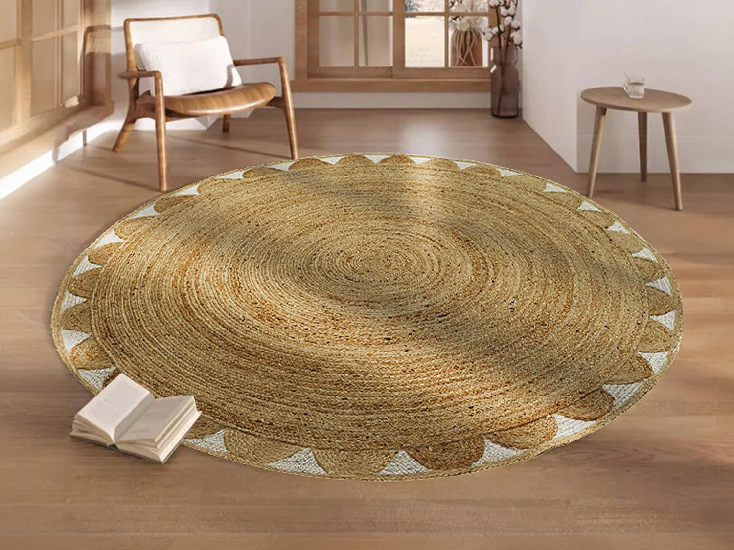 Vente-unique - Tapis Rond Forme Fleur 100% Jute - D. 150 cm - Naturel - Indira