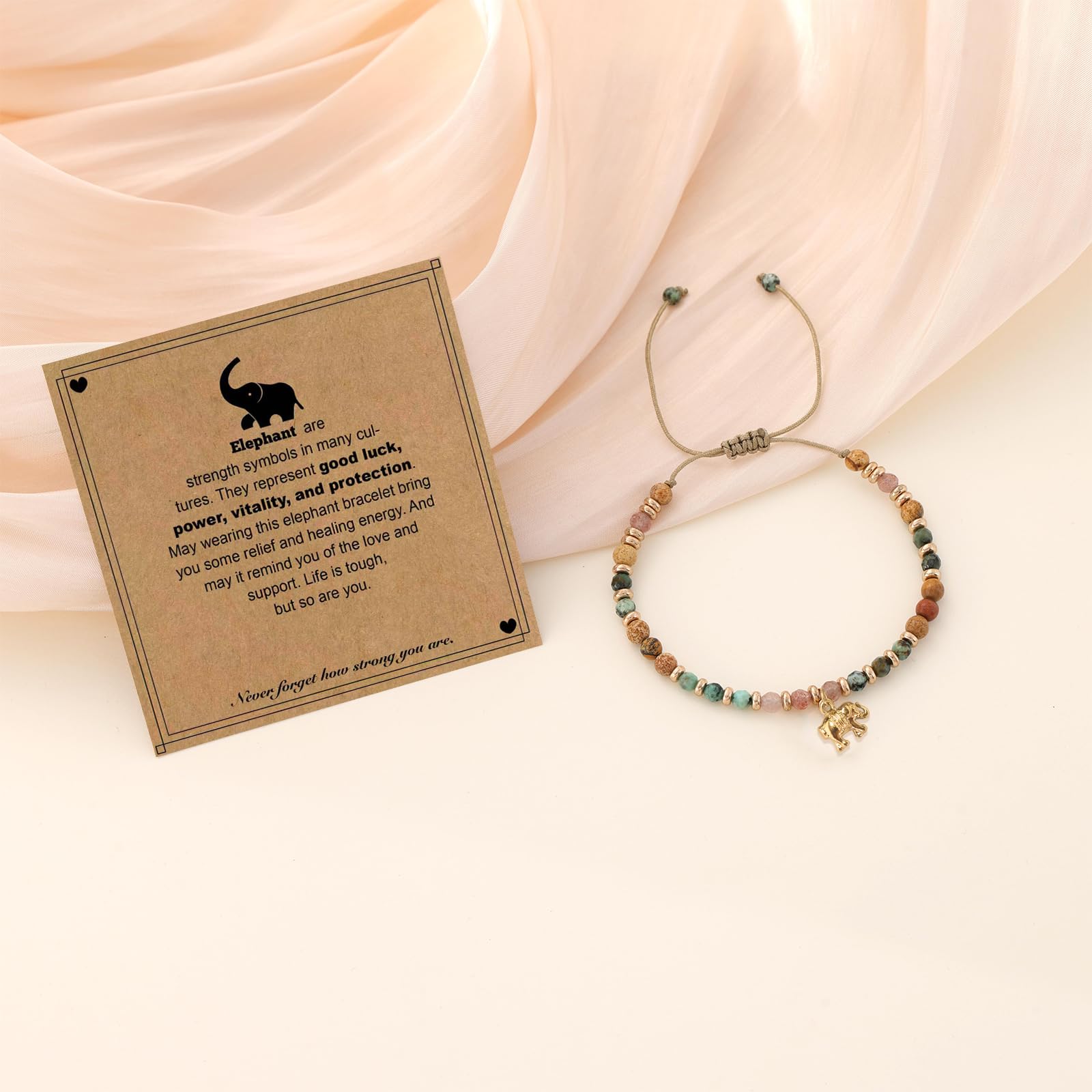 Pavolini Elephant Gifts for Women, Mother’s Day Gifts for Mom, Inspirational Bracelet, Natural Healing Stone Elephant Bracelet, New Beginnings Gift, Friendship Gift for Women