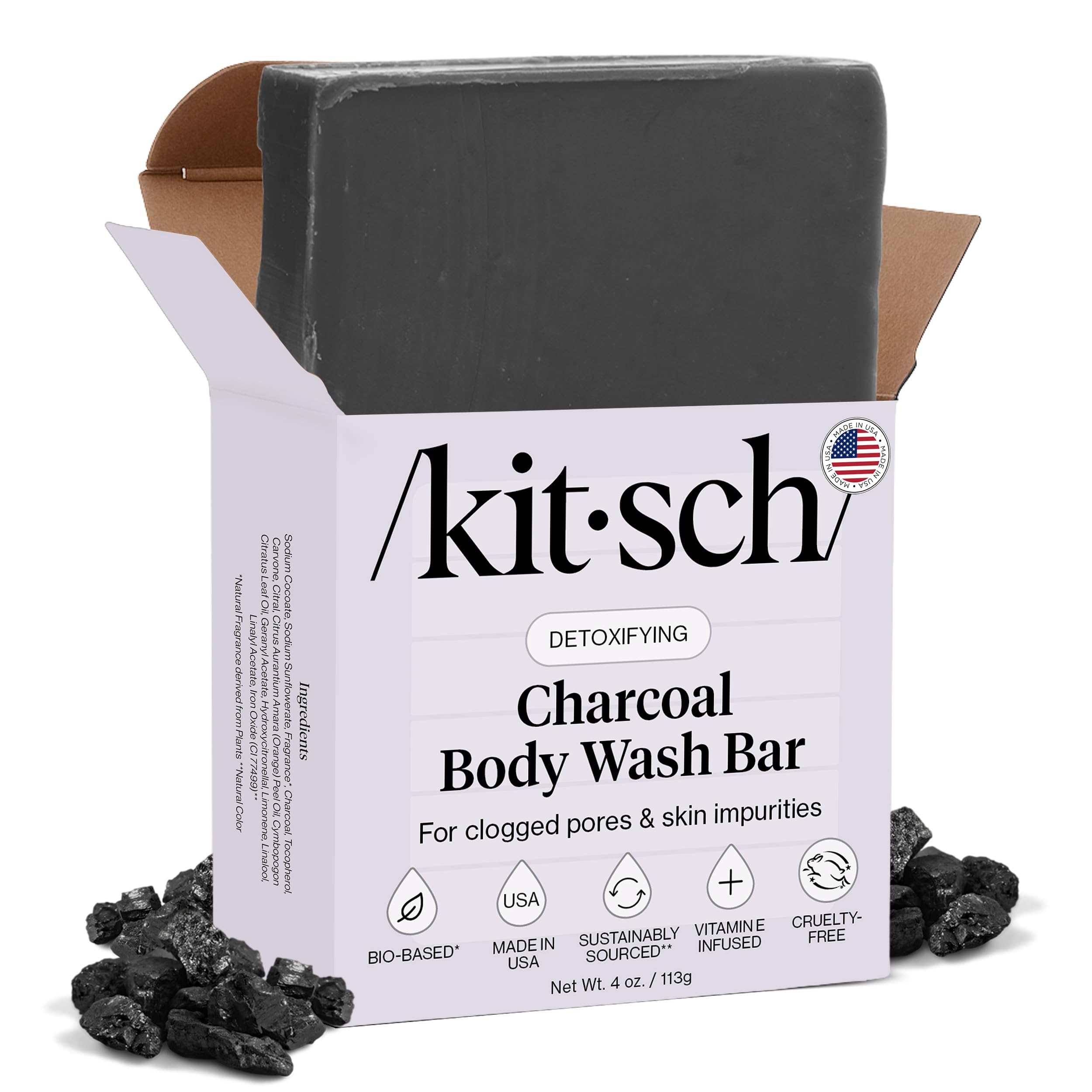 Kitsch (Charcoal Detoxifying Body Wash Bar) - Detoxifying Charcoal Body Wash Bar - All Natural Body Wash, Paraben Free, Sulphate free Body Wash for Women and Men, Moisturising Body Wash Bar, Zero W...