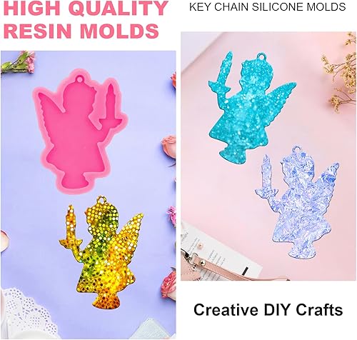 Miniatura 3 de Angel Wings Molde de silicona brillante con forma de ángel para manualidades, llavero, colgante, ornamento de resina, molde epoxi, fabricación de