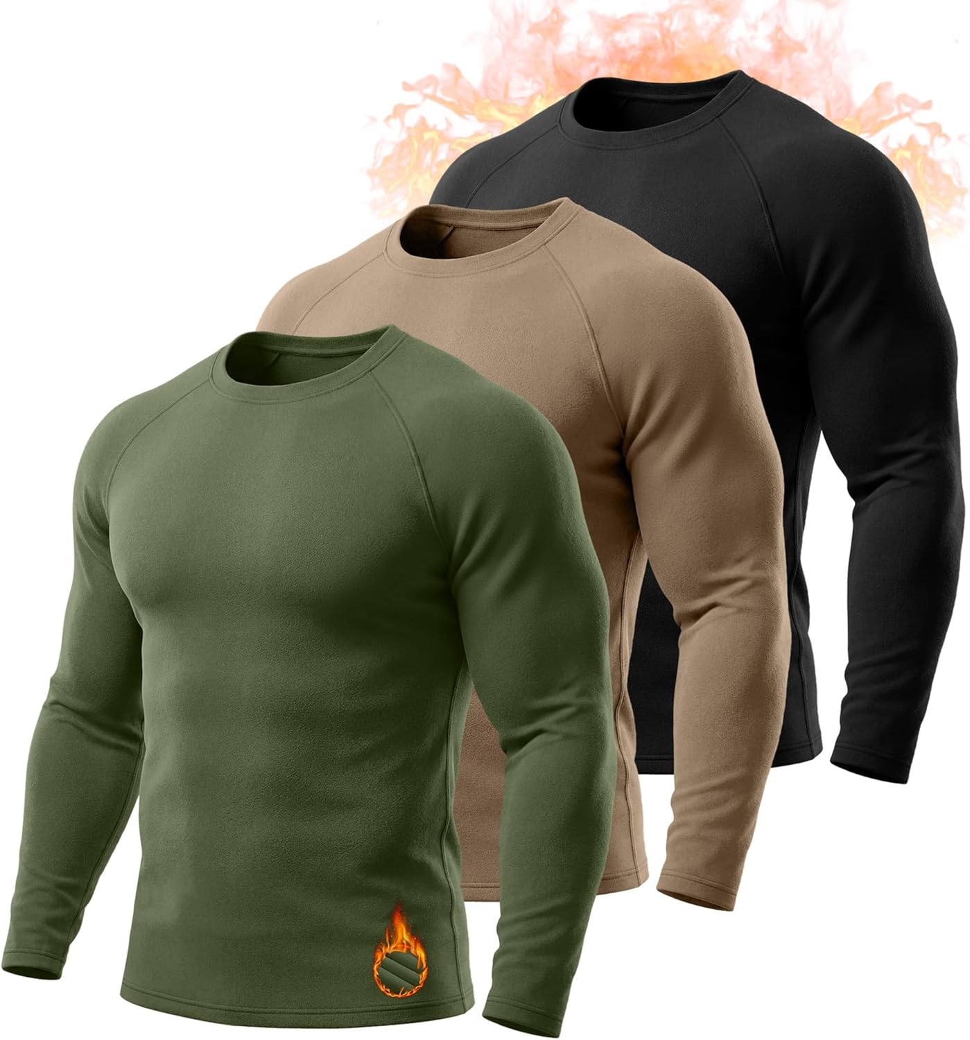 3 Pack Men's Big and Tall Thermal Shirts, Long Sleeve Fleece Crewneck Warm Layer Tops Casual Raglan Sleeve Basic Tee