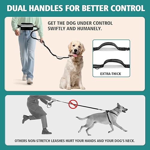 Miniatura 6 de Correa de perro manos libres para 2 perros con bloqueo de seguridad y cinturón extra grueso, correa de cintura para pasear al perro, correa de