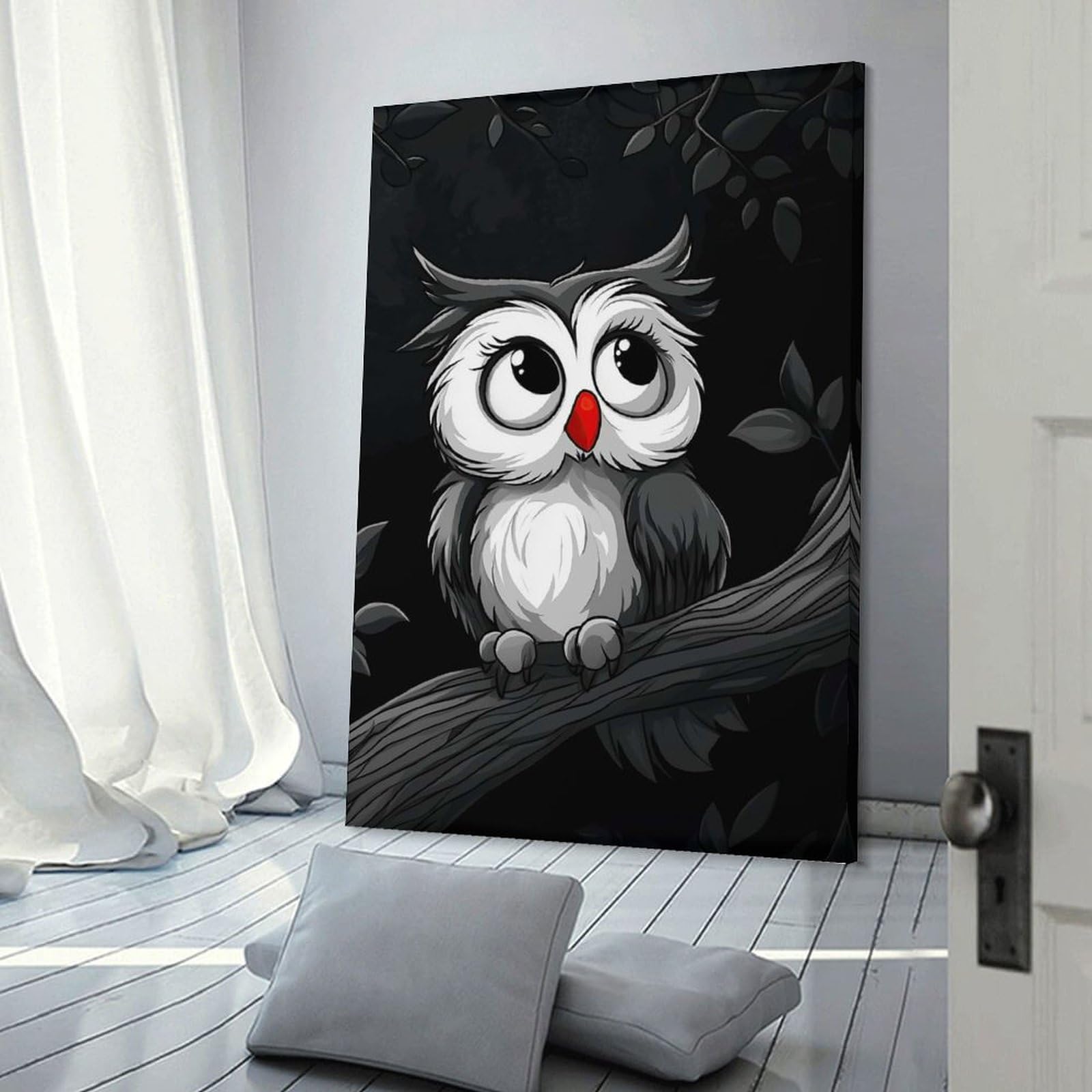 Junmoney Cute Cartoon Owl Canvas Wall Picture 24x36inch(60x90cm), for Contemporary Homes, Apartments Or Offices, Wall Decor with Flexible Room Appeal