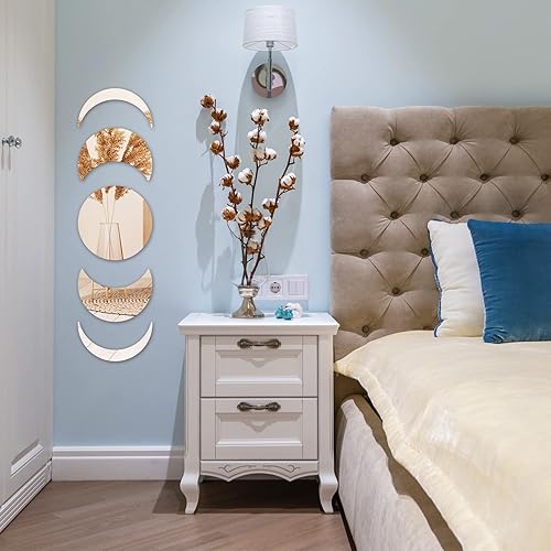 Miniatura 4 de 5 calcomanías de pared de espejo de fase lunar, acrílico, autoadhesivas, espejo de luna escandinavo, decoración de pared, decoración bohemia para el