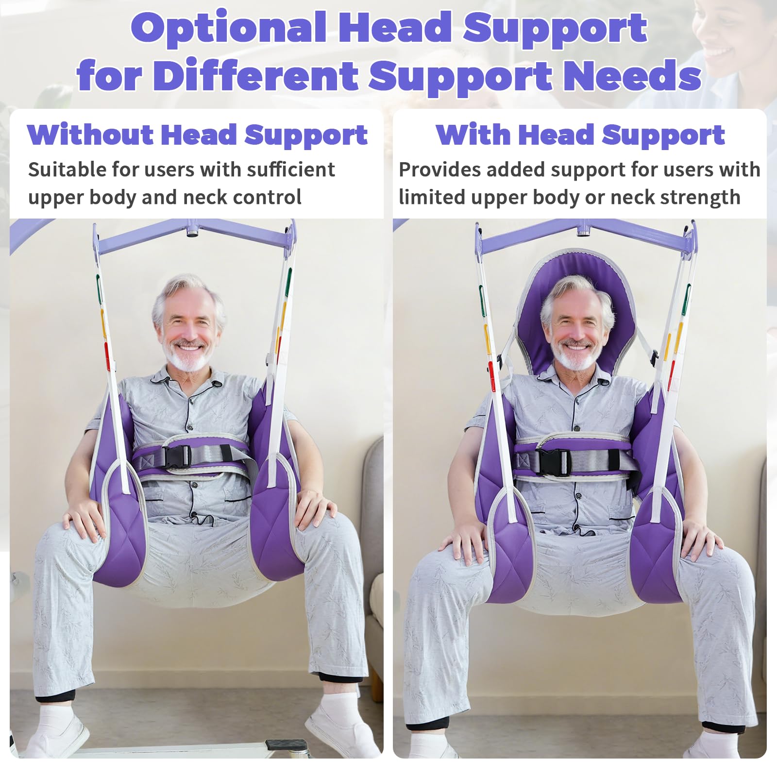EZ Assistive Cintura di sollevamento paziente – Cintura di sollevamento per anziani/disabili per il bagno o la toilette, portata 227 kg (viola senza poggiatesta, media)