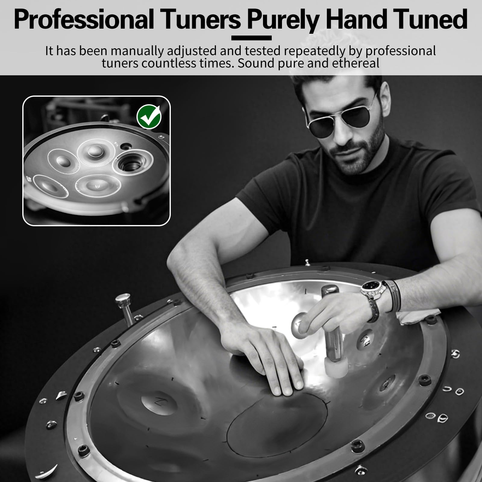 Handpan, strumento da 22 pollici, 10 note, 432 Hz, Hand Pan, Handpan Drum in Re minore, con borsa per tamburo, bacchette, supporto Steel Pan, per principianti, professionisti, musicoterapia