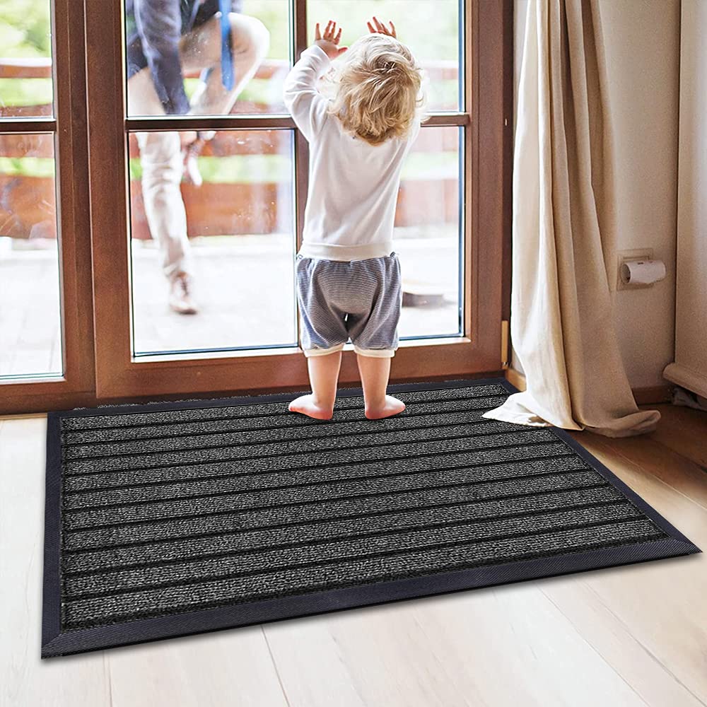 Shop Direct 24 Waterproof Rubber Door Mat Outdoor - PVC Non Slip Backed Washable Dirt Grabber Mat Dog Muddy Paws Carpet Runner Rug for Kitchen Front or Back Door (Grey, 40 x 60 cm (1 ft 4 in x 2 ft)) — image 1