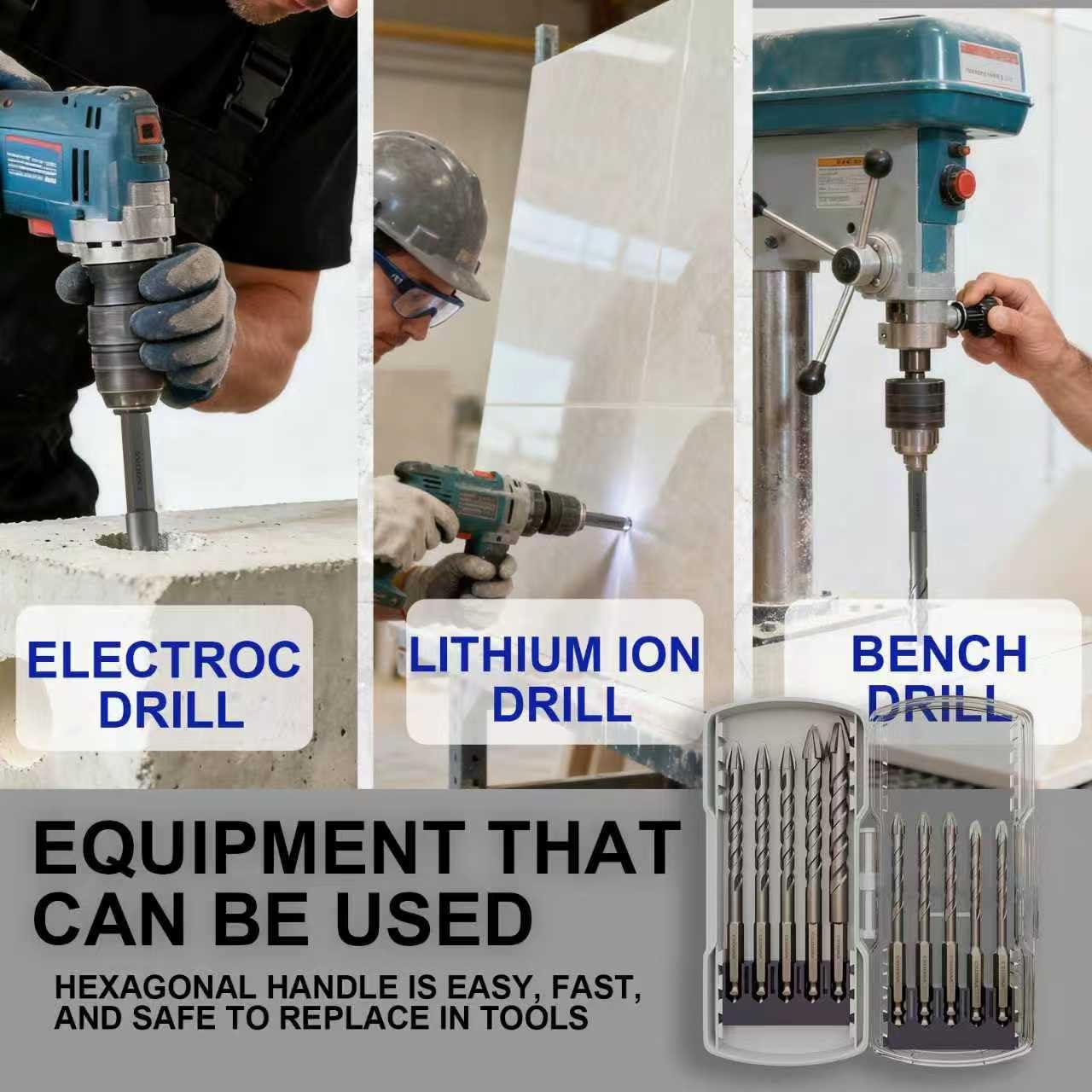 CSOOM 10PCS Latest Upgrade High Strength Eccentric Twist Drill Bit, Cross Eccentric Drill Bit, Multi-Function Drill Bit Sets, Suitable for Tiles, Glass, Marble, and Wood, etc.