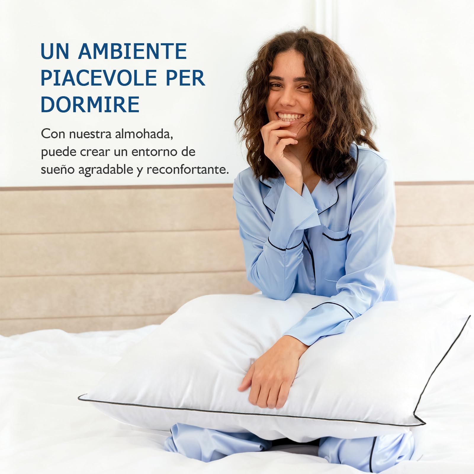 Dafinner 3 cámaras Almohada 50 × 75 cm-2 Unidades, 90% plumón cámaras ext. | Mezcla plumas int. |Oeko-TEX Downpass | Soporte medio | Funda algodón orgánico