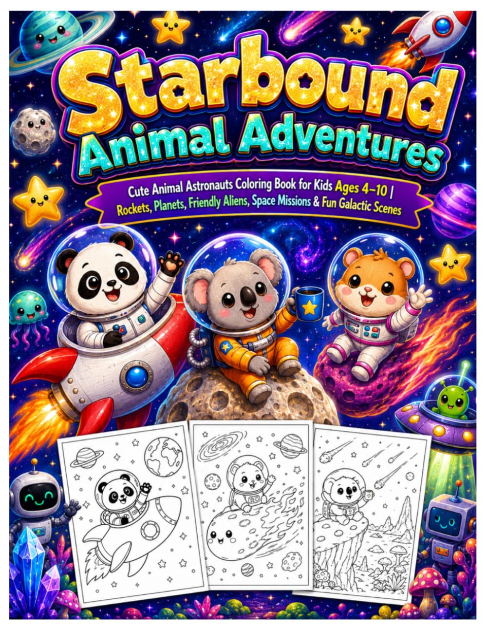 Starbound Animal Adventures: Cute Animal Astronauts Coloring Book for Kids Ages 4–10 | Rockets, Planets, Friendly Aliens, Space Missions & Fun Galactic Scenes