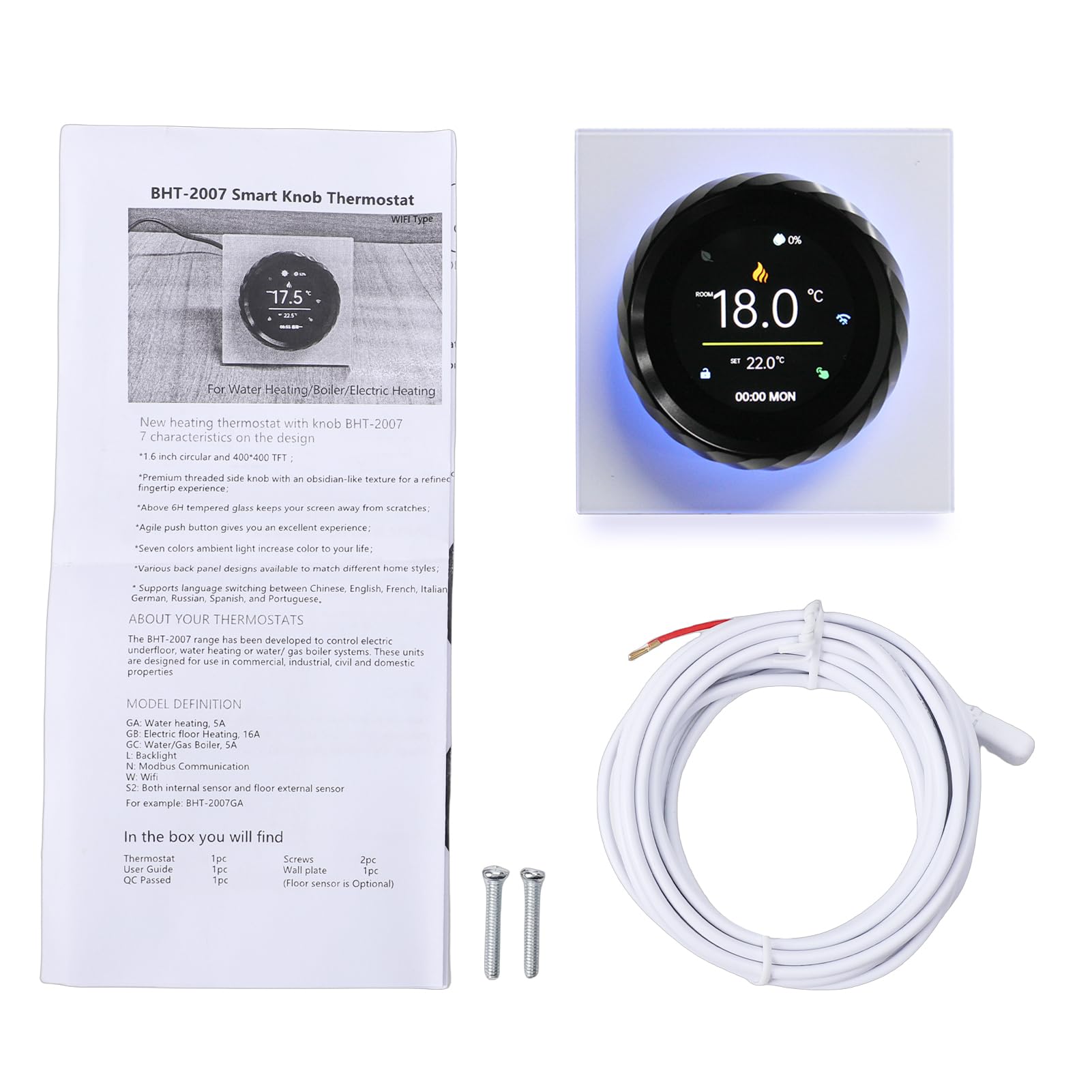 Mingzhe Termostato WiFi Inteligente, Controlador de Temperatura Digital Programable de 16 A con Pantalla 1,6 Pulgadas, Pantalla Humedad Temperatura Ambiente Día Semana, Bloqueo (Negro+Blanco)