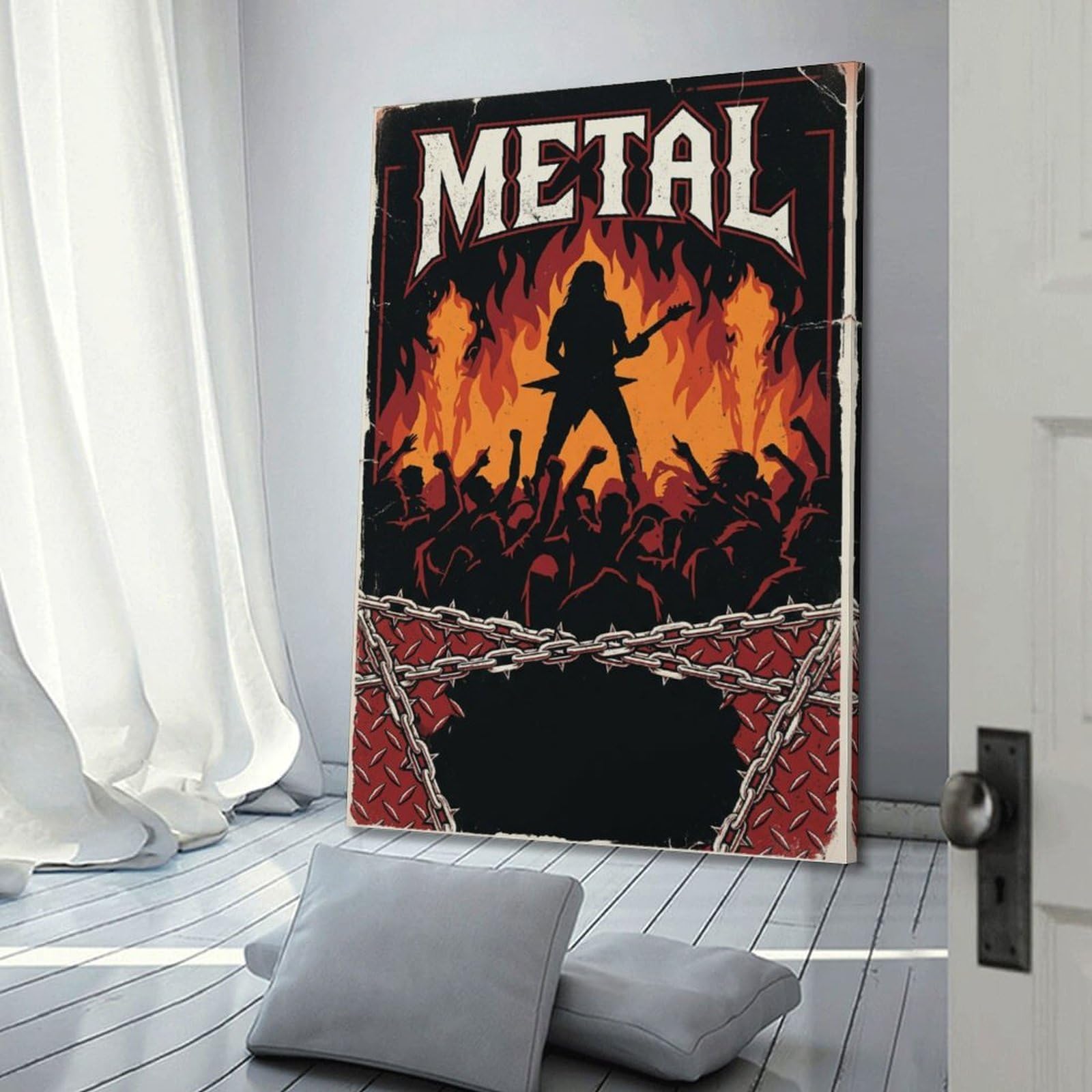 XKUGA Heavy Metal Live-Konzert-Poster, Flammengitarrist, modern, dekorativ, Leinwanddruck, ideale Wandkunst für Familie, Männerhöhle, Spielzimmer, Jungen- und Mädchenzimmer, 50 x 75 cm
