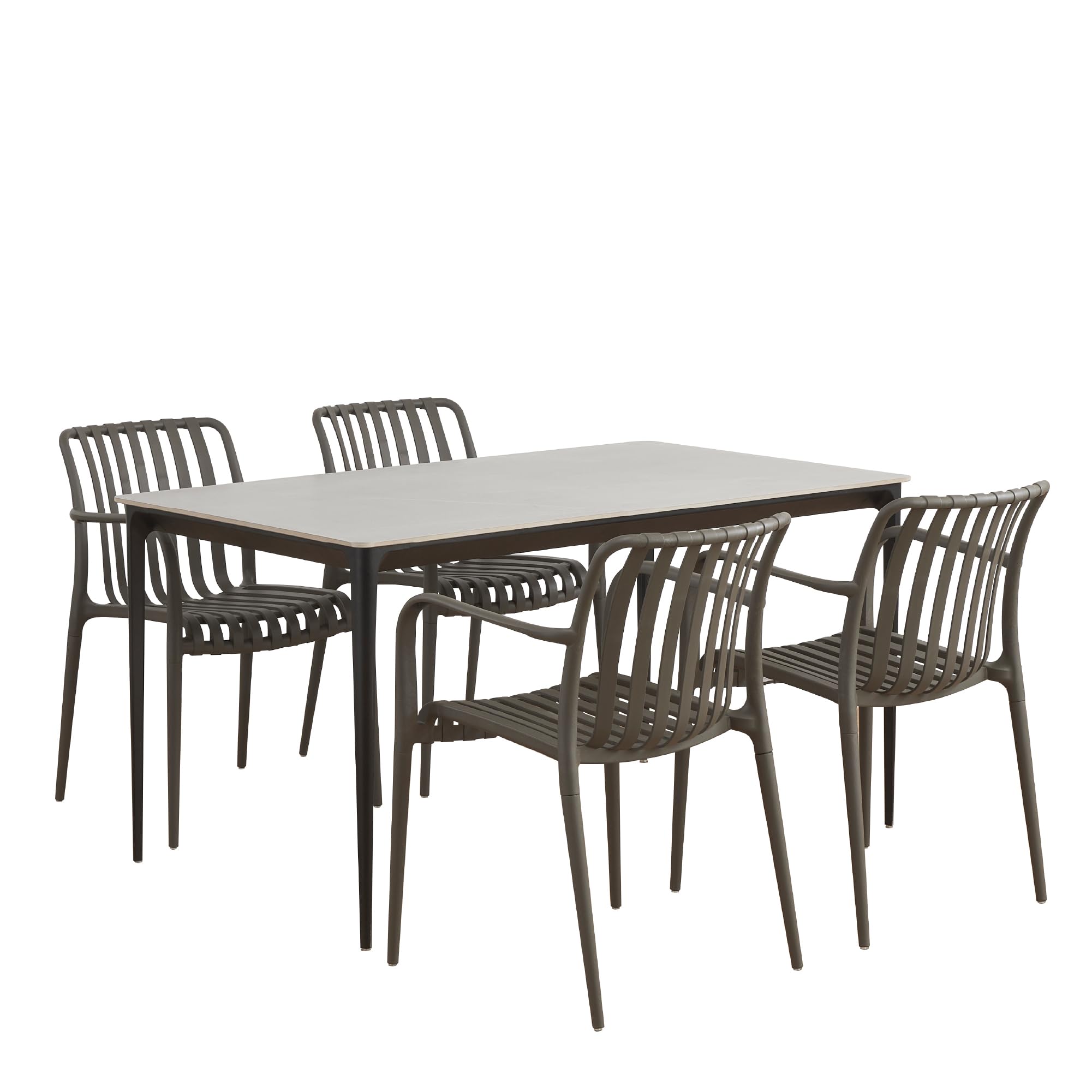 Conjunto de Mesa y 4 sillas Ruth Wendy - Mesa de cerámica sinterizada de 140 x 80 cm con sillas de Polipropileno, diseño Elegante y Moderno, fácil de Limpiar, para Interiores y Exteriores