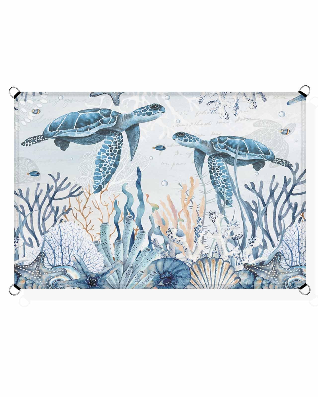 Boanket Sun Shade Sail 12' x 16', Blue Sea Turtle Sun Blocking Shades Privacy Outdoor Covering, Ocean Beach Coral Nautical Coastal Shade Cloth for Patio Deck Terrace Garden Lawns Beach Backyard