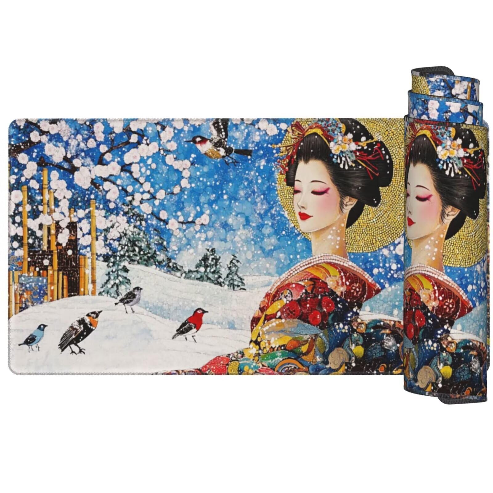 Alfombrilla Ratón Japón Alfombrilla Ratón XXL 1600 x 800 mm, Belleza Mouse Pad Gaming con Bordes Cosidos, Impermeable Mousepad XXL Base de Goma Antideslizante Duradera, Mouse Pad para Oficina Q904