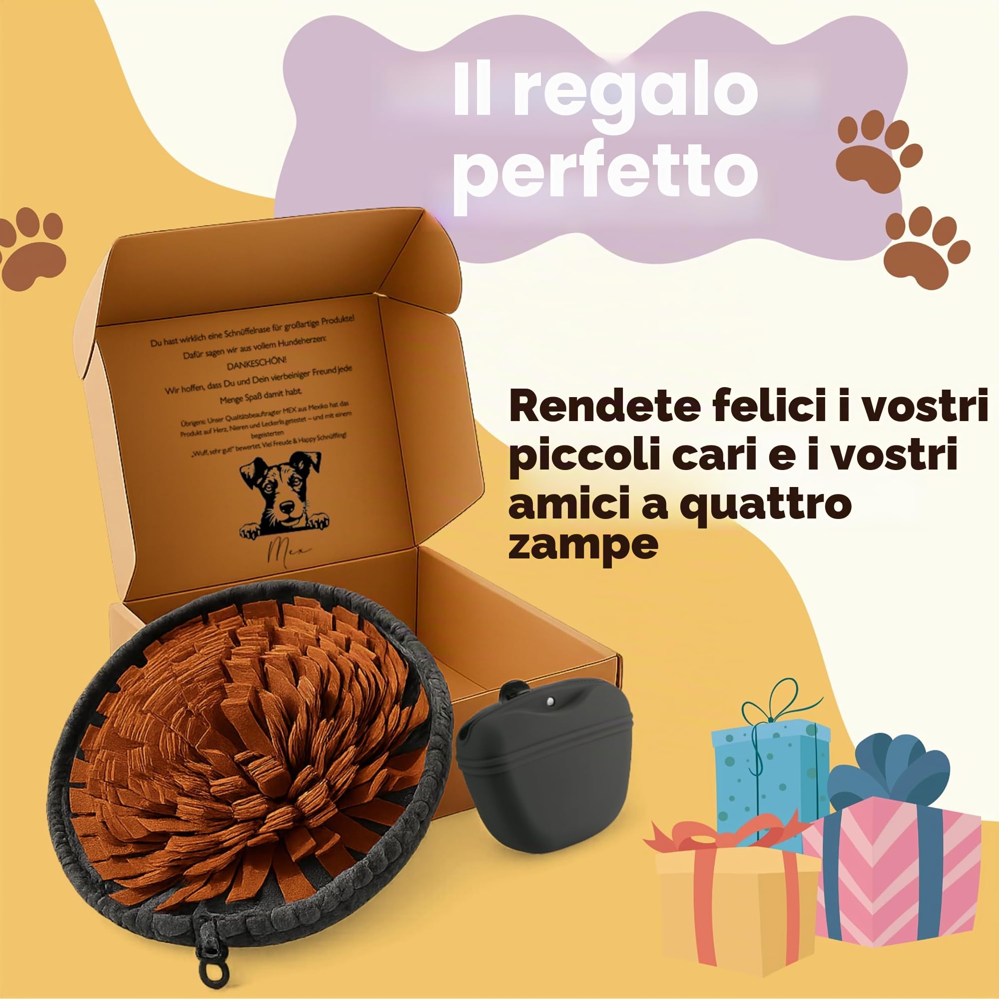 Tappeto Olfattivo Cane con Sacchetto Snack – Gioco Interattivo per Cani, Snuffle Mat Antiscivolo Lavabile, Tappetino Sensoriale per Addestramento e Slow Feeding