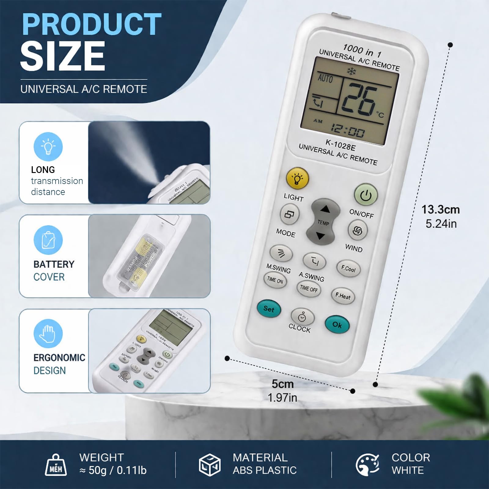 Mando Universal Aire Acondicionado, K-1028E Mando Distancia Are Acondicionado, Compatible con hasta 1000 Marcas de Aire Acondicionado