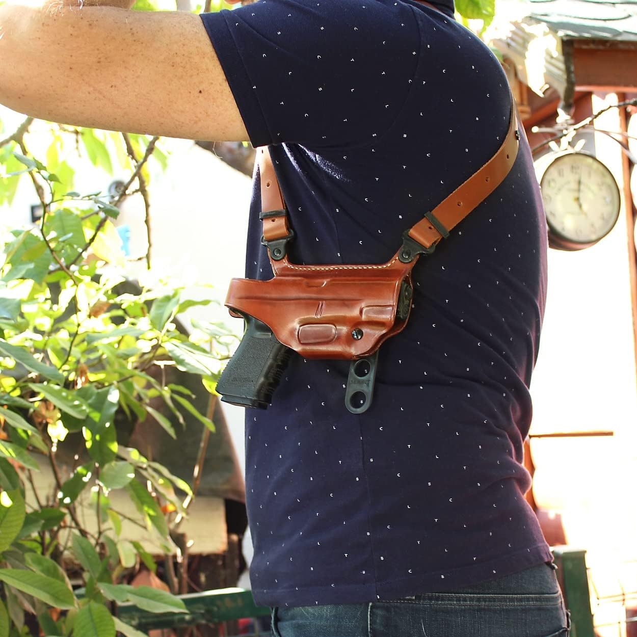 Masc Premium Leather Horizontal Shoulder Holster System with Double Magazine Carrier Fits, G43X MOS Subcompact 3.41-inch Right Hand Draw, Brown Color #1491#