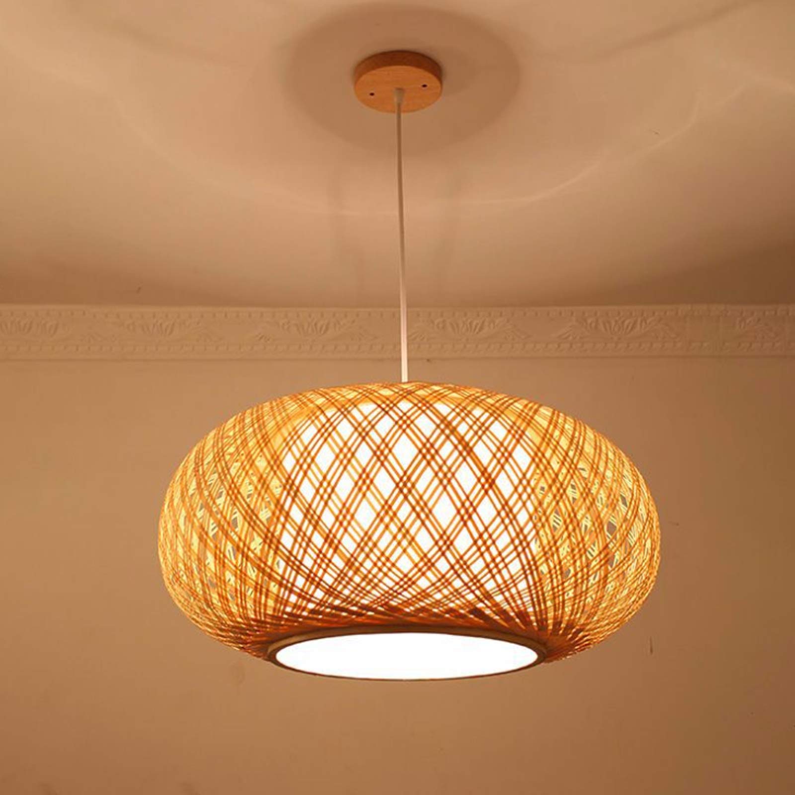 E27 lampa wisząca w stylu retro, naturalny bambus, ręcznie tkana, lampa wisząca, styl vintage, drewno, lampa sufitowa, regulacja wysokości, do jadalni, salonu, sypialni, kuchni, kawiarni, 50 cm