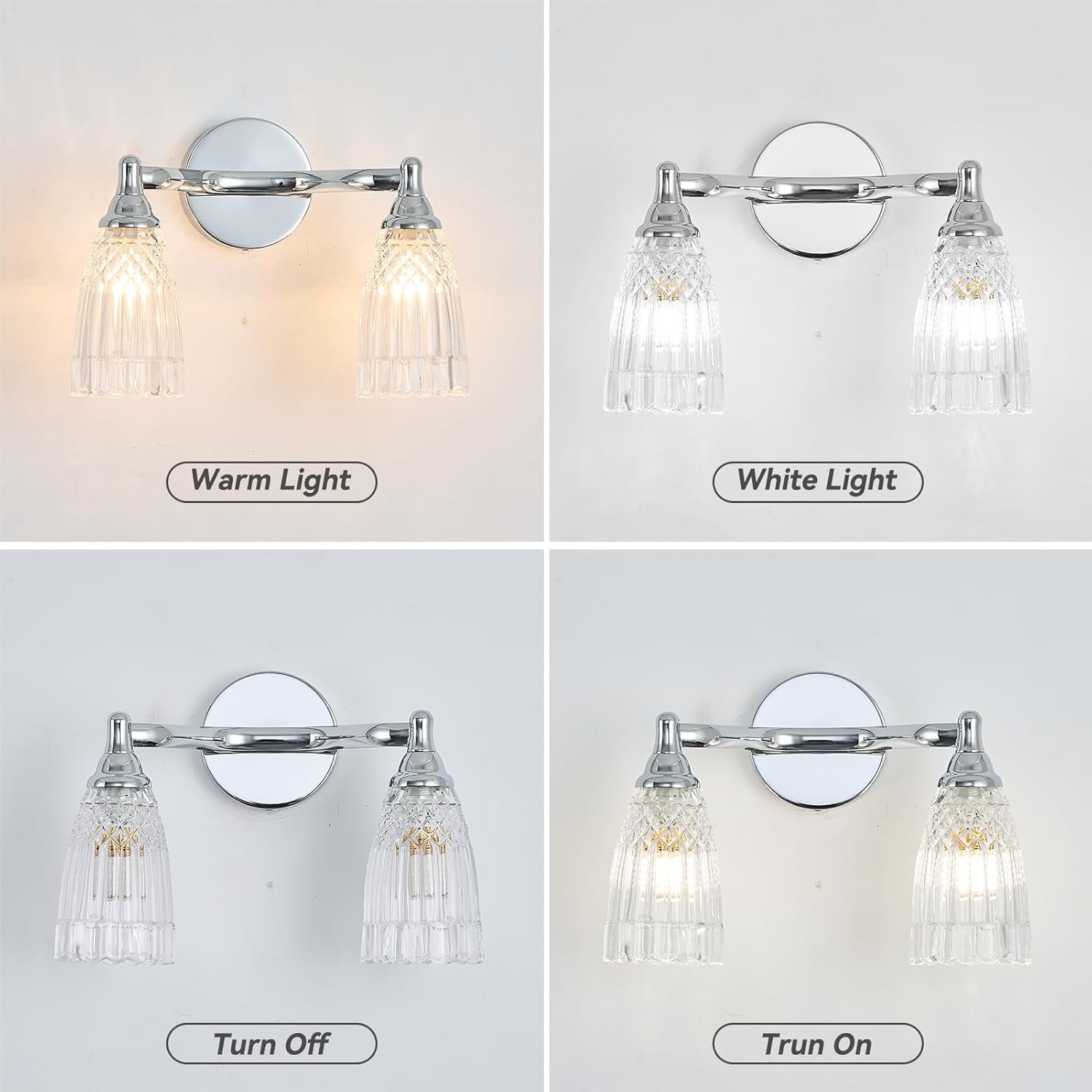HDDFL Chrome Bathroom Light Fixture Vintage Bathroom Vanity Lighting 2 Lights Glass Wall Scone for Bedroom Bath Living Room Hallway