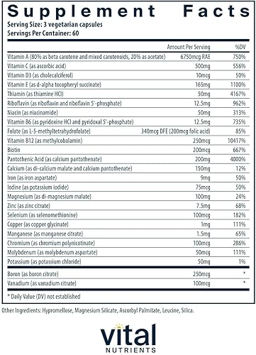 Miniatura 2 de Vital Nutrients - Multi-Nutrientes con Hierro y Yodo - Fórmula Integral Multivitamínica/Mineral que contiene hierro y yodo - 180 cápsulas