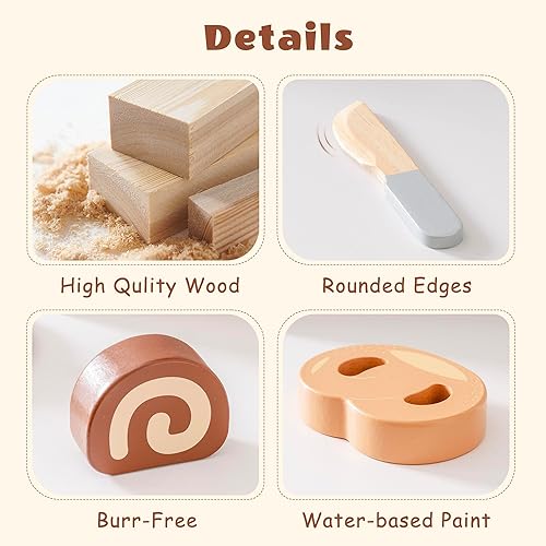 Miniatura 5 de ROBOTIME Juego de pan de madera para cortar alimentos, juguete de simulación para jugar cocina con bolsa de compras, accesorios de cocina para