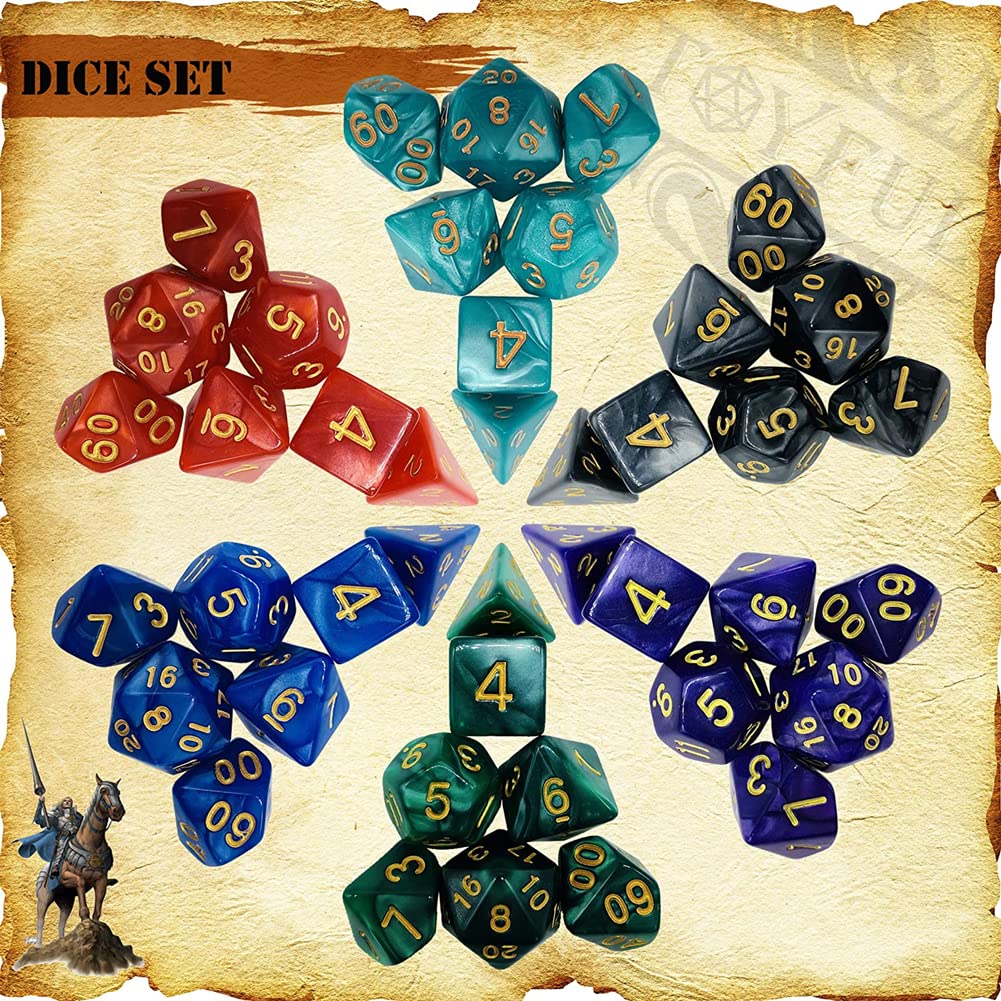 DND - Set di 42 dadi poliedrici per giochi di ruolo e giochi di ruolo da tavolo MTG, con sacchetti colorati con coulisse e vassoio per dadi (singoli)
