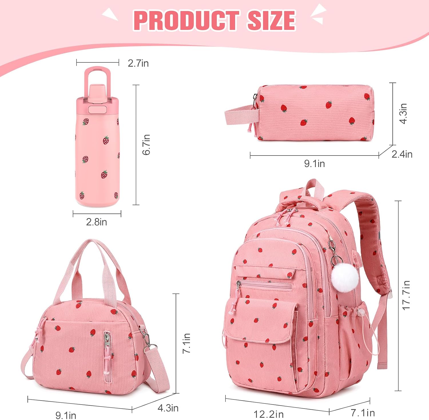Bevalsa School Backpack Girls 4pcs Corduroy