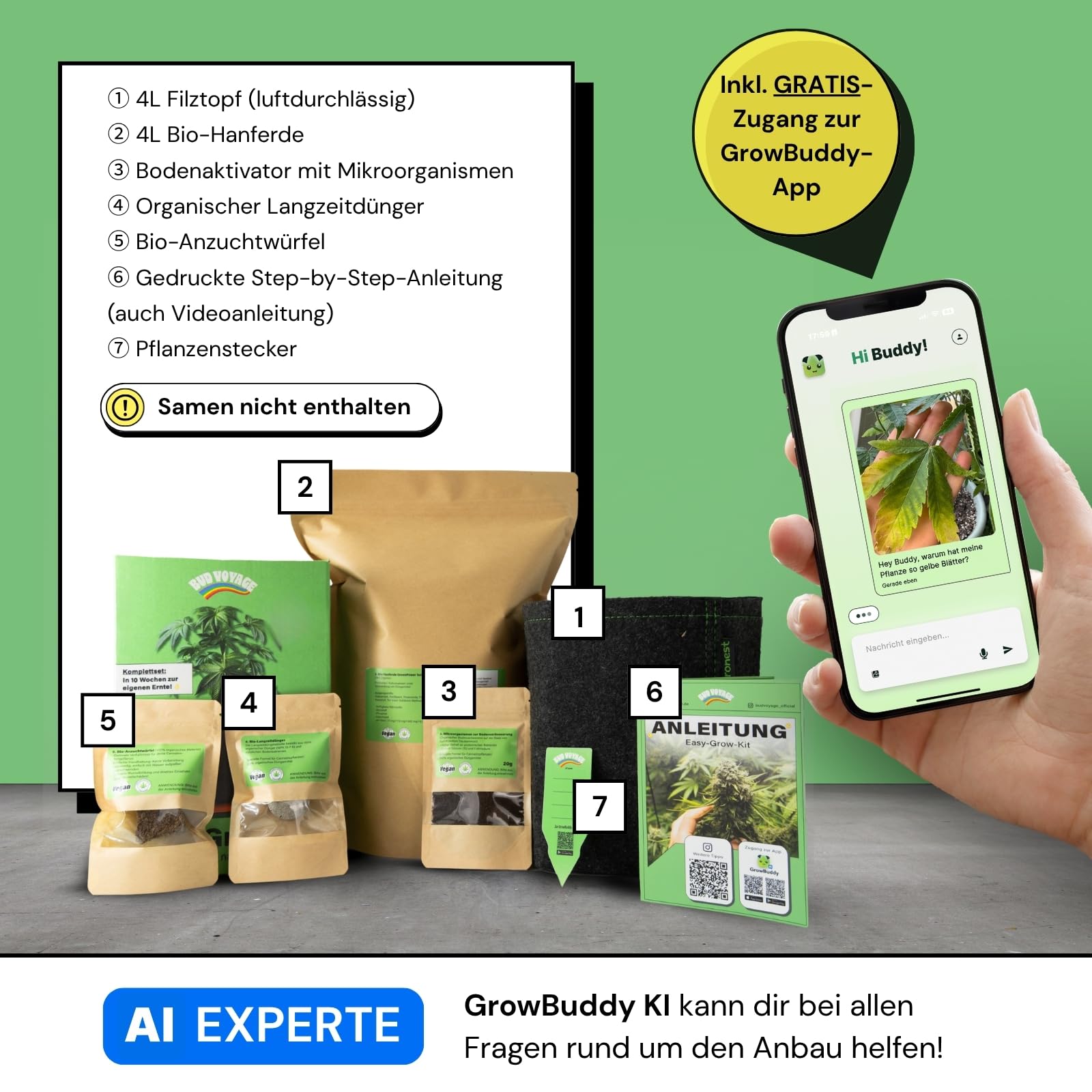 Easy Grow Kit - Komplettes Pflanzen Anzuchtset für Anfänger – Mit Bio-Erde, Dünger & Filztopf – Anzucht Zubehör Set mit Schritt-für-Schritt Anleitung