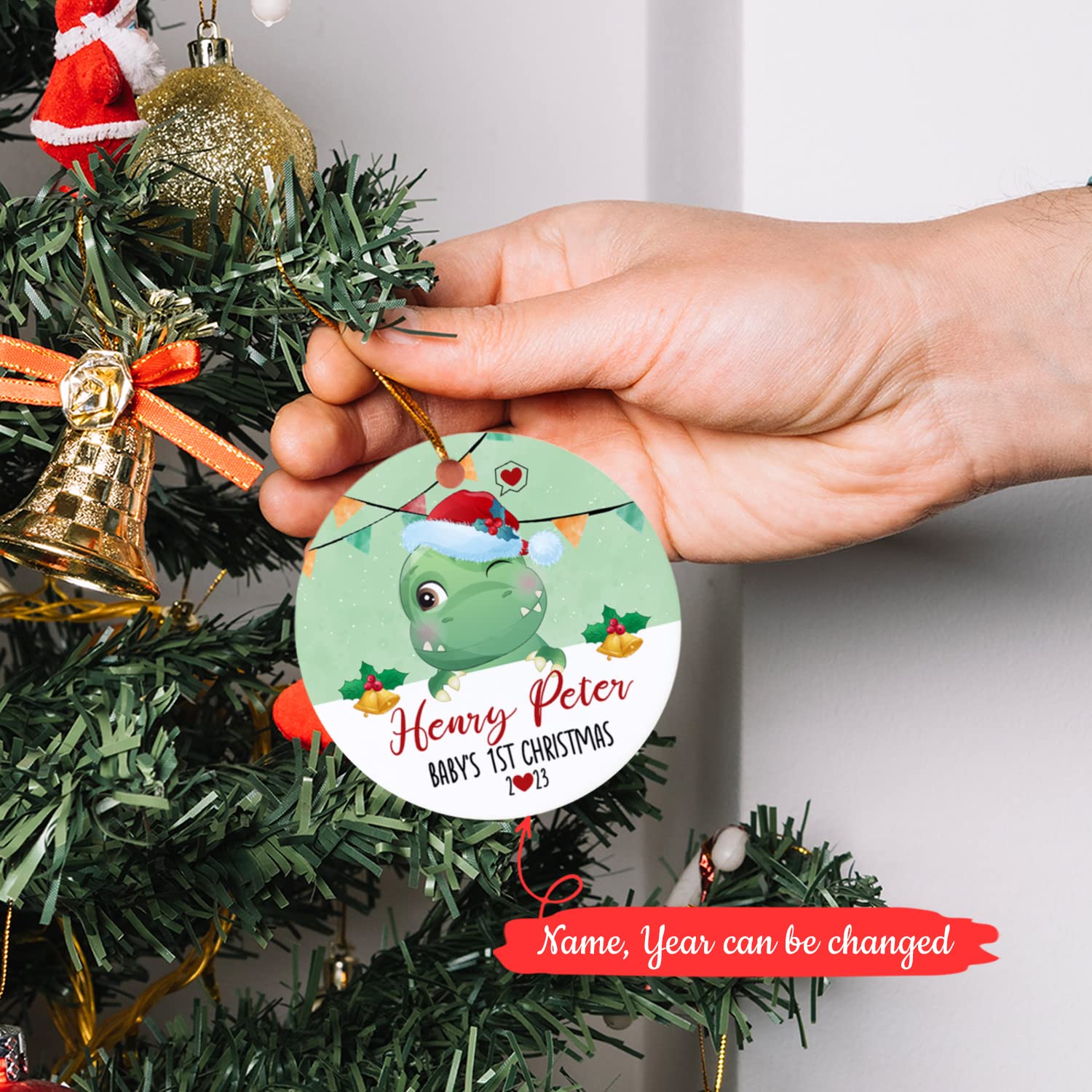 Personalized Baby Dinosaur Ornament, Baby's First Christmas Ornament, Custom Baby Gift for Newborn, Christmas Tree Decoration Ornament, Baby's 1st Christmas Ornament, New Baby Gift, Infant Gift