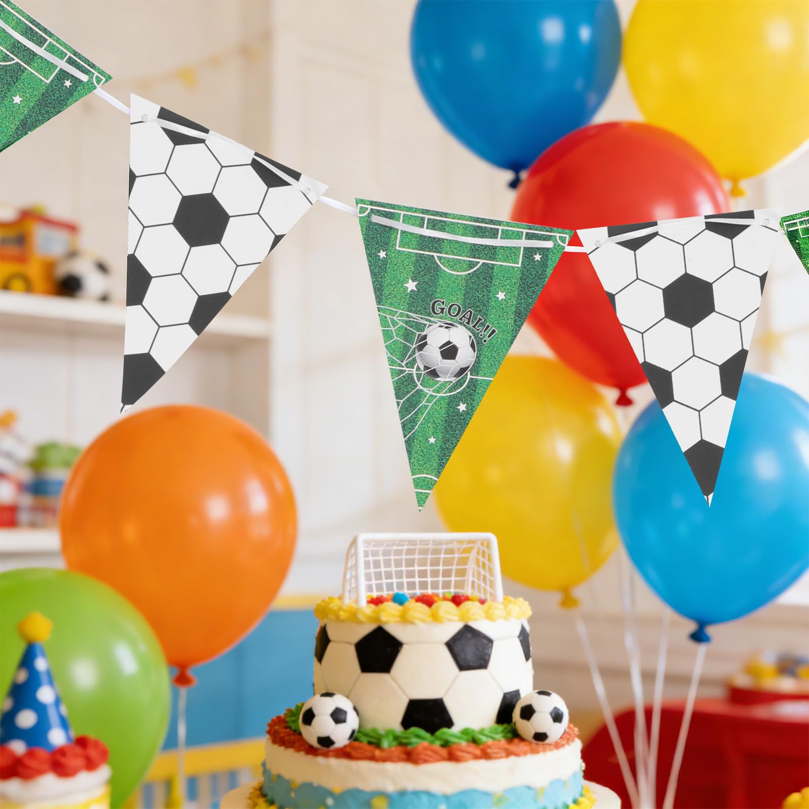 iplusmile Guirlandes De Fanions De Football Lot De 5 BannièRes Triangulaires En Papier Aux Couleurs Assorties DéCorations De FêTe Coupe Du Monde 2026 Et Anniversaire À ThèMe Football
