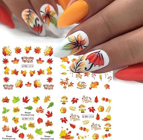 Miniatura 4 de Calcomanías de arte de uñas de otoño, calcomanías de uñas de Acción de Gracias, hoja de arce, pavo, transferencia de agua, calcomanías de uñas de