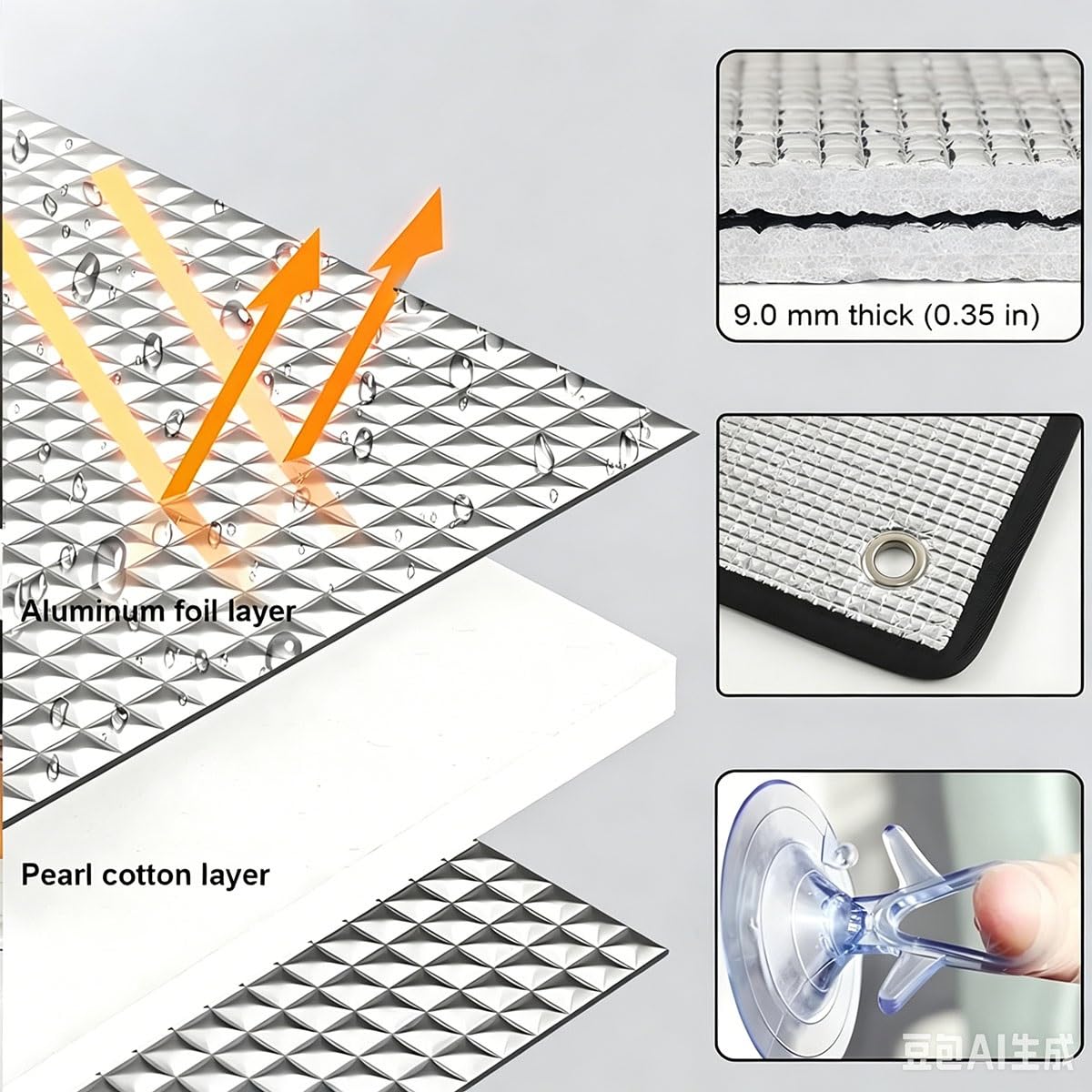 Film de Protection Solaire Anti Chaleur pour Fenetre, Film Aluminisé Réutilisable avec Ventouse, Panneau Réfléchissant Isolation Thermique, pour La Maison Cuisine Véranda Bureau(Gray,150x160 cm)