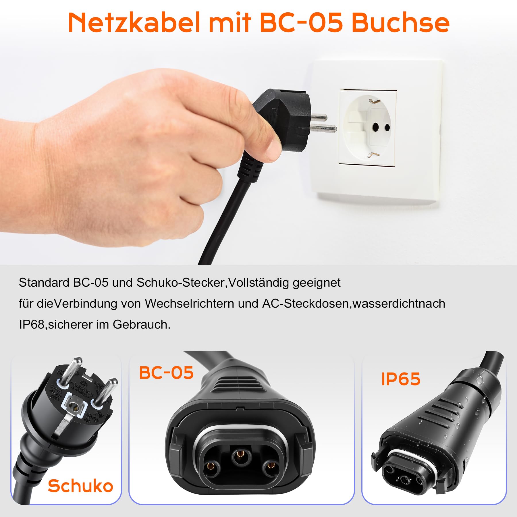 BC-05 kabel 10 m, gniazdo BC-05 z wtyczką Schuko, kabel przyłączeniowy, BC-05 z męską wtyczką BC-05 i wtyczką AC Schuko, 3 M/5 M/10 M/15 m do serii HMS
