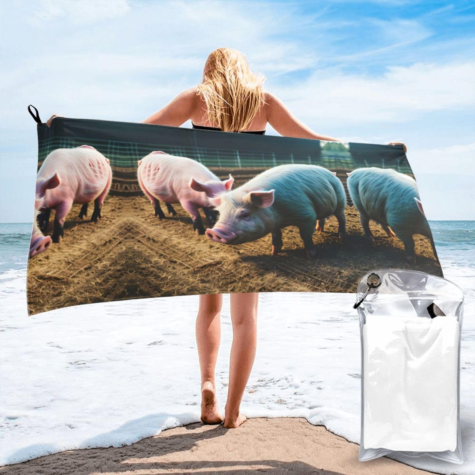 Toalla de baño suave y grande con divertido diseño de cerdos de granja