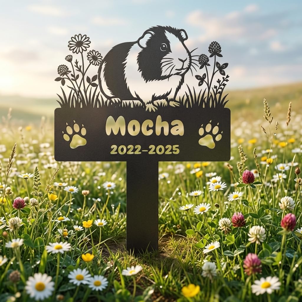 Personalized Metal Guinea Pig Memorial Stake,Custom Flowers Guinea Pig Grave Marker,Outdoor Garden Yard Sign,Remembrance Plaque,Sympathy Sign guinea pig-2