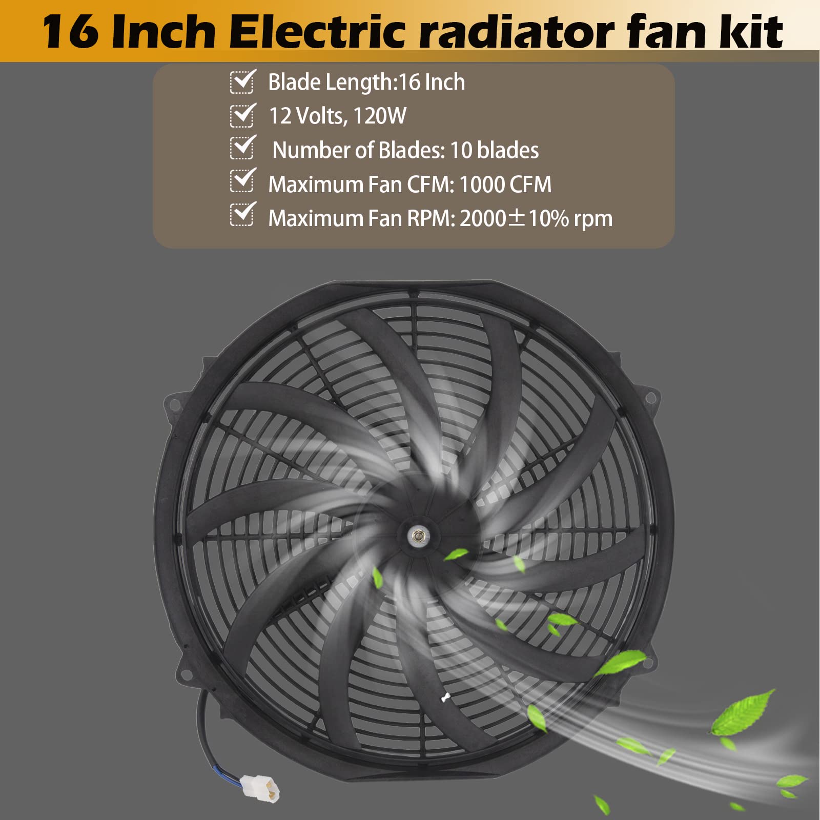 12-Volt Portable Fans 16'' 12 Volt 12V 16 Inch Thermo Fan Electric Cooling Fan + Mounting Kit 12 Volt Electric Radiator Fan