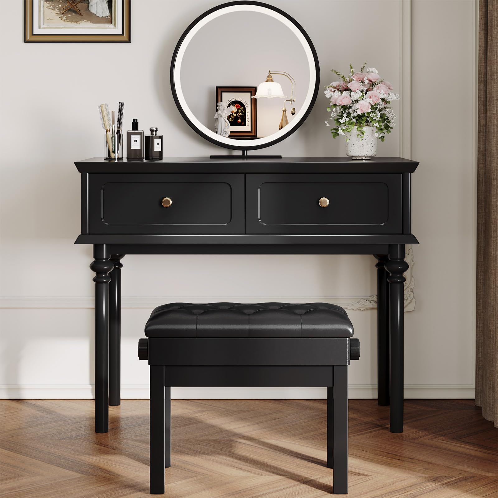 Sgabello Pianoforte Regolabile in Altezza 56x33x58CM, Panca con Spazio di Archiviazione, Carico Massimo 150KG, Nero
