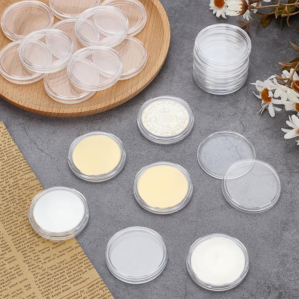 FINGERINSPIRE 24Pcs Flat Round Clear Acrylic Coin Case Commemorative Coins Storage Box Silver Dollar Coin Holder for Keychain for 45mm Coins & Medallion Storage Holder Protect Pendant Holder Box - Image 4