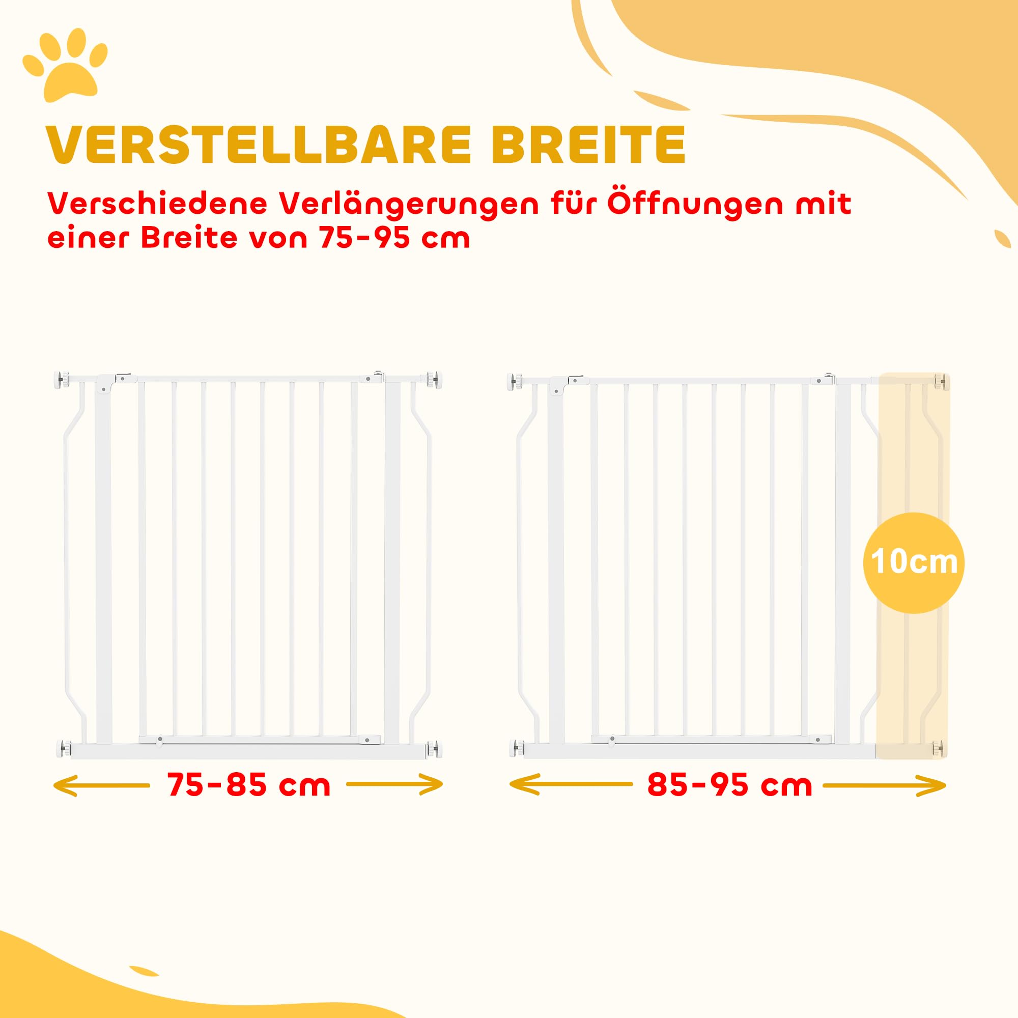 PawHut Türschutzgitter mit 10 cm Verlängerung für 75-95 cm Weiß