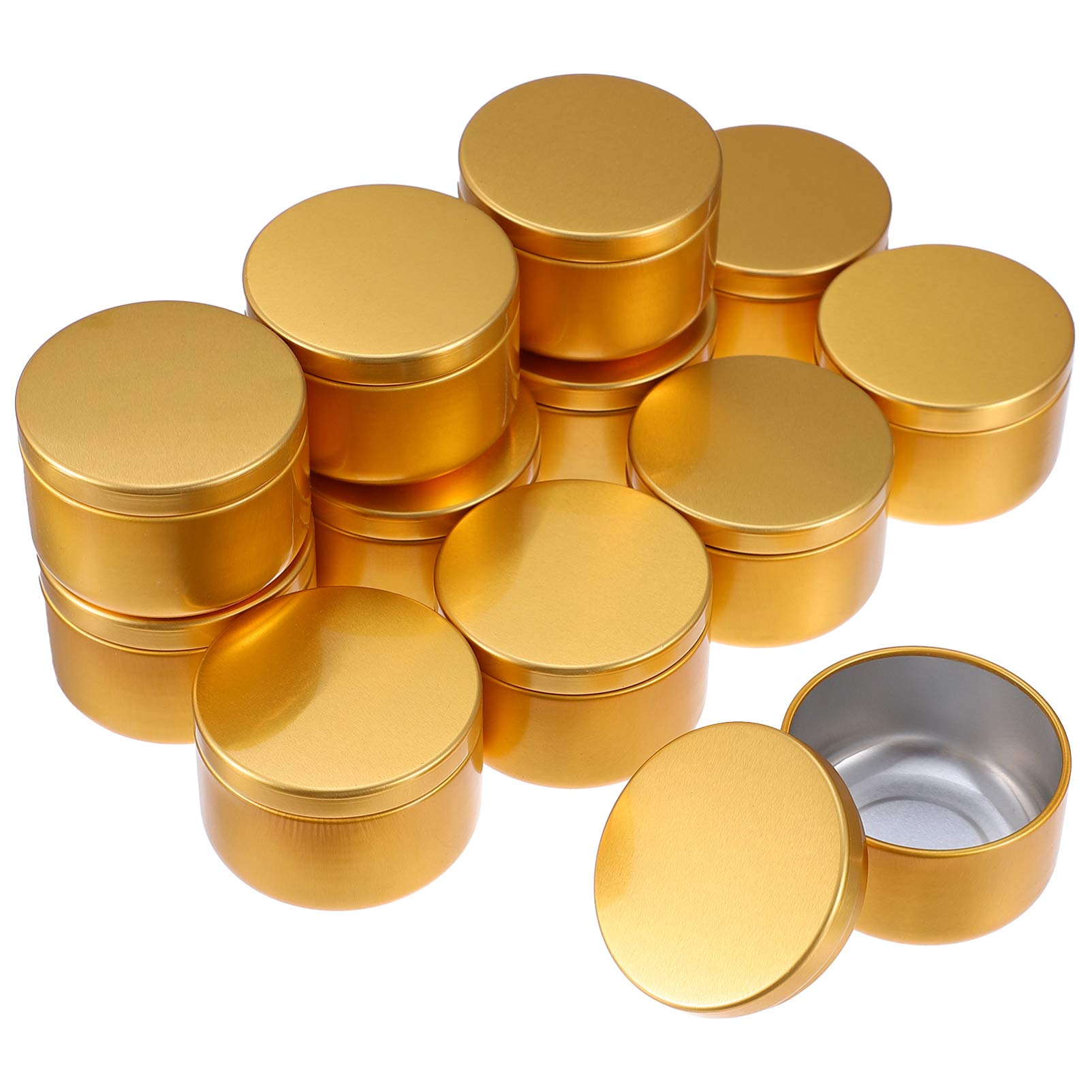 Healifty 12PCS Metal Candle Tins Empty Candle Jars Candle Making Tin Aluminum Tin Jar for Candle Making Cosmetic Empty Refillable Box (Golden 1) - Image 2